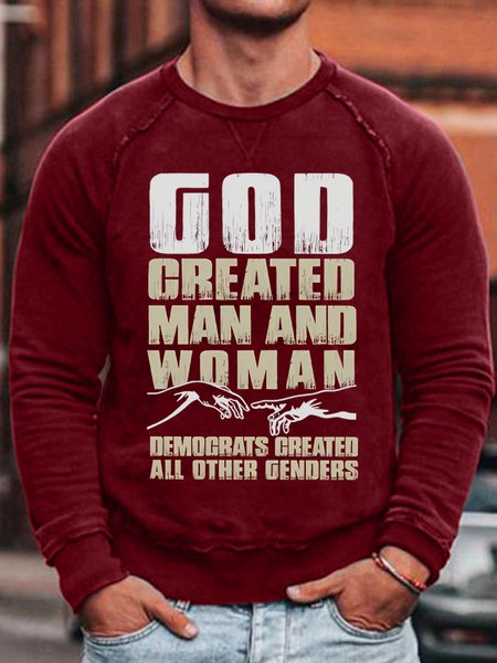 

Men's Funny God Created Man And Women Democrats Created All Other Genders Graphic Printing Loose Crew Neck Casual Cotton-Blend Sweatshirt, Red, Hoodies&Sweatshirts