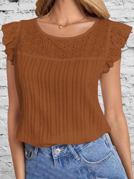 

Women's Fashion Breathable Lightweight Jacquard Ruffle Top Shirt, Coffee, Shirts & Blouses