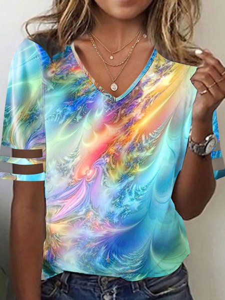 

Casual V Neck Ombre T-Shirt, Blue, T-Shirts