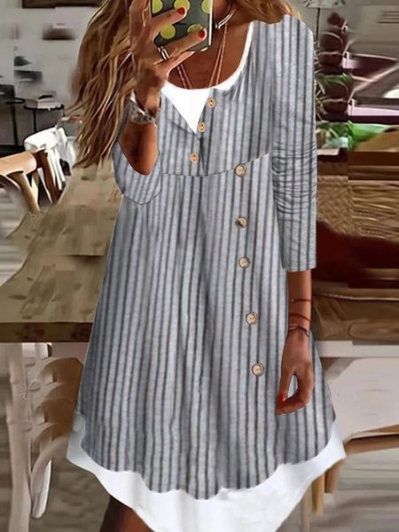 

Striped Casual Loose Dress, White, Dresses