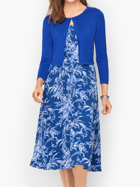 

Regular Fit Floral Casual V Neck Two-Piece Set, Blue, Suit Set