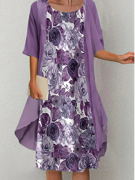 

Loose Floral Casual Wrap Two-Piece Set, Purple, Suit Set