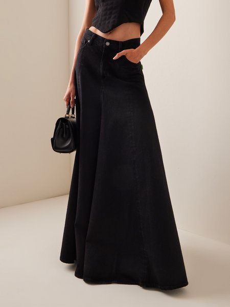

Plain Regular Fit Urban Denim Maxi Skirt, Black, Denim Skirts