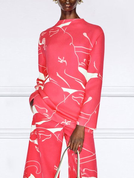 Long sleeve Loose Abstract Urban Shirt, As picture, Blouses and Shirts
