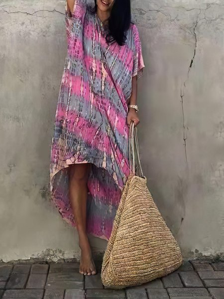 

Vacation Tie-Dye Pattern Crew Neck Coverup, Pink, swimwear>>Cover Ups