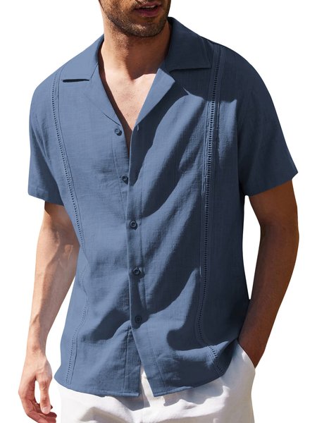 

Regular Sleeve Regular Fit Shirt Collar Plain Casual Shirt, Navy blue, Shirts ＆ Blouse