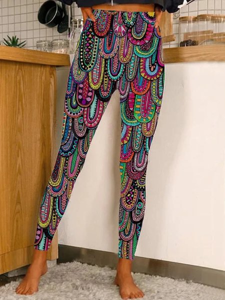 

Casual Tight Ethnic Leggings, Red, Leggings