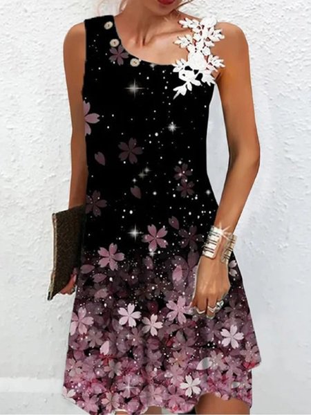 

Loose Fashion Floral Print Geometric Pattern Tank Dress, Pink, Dresses
