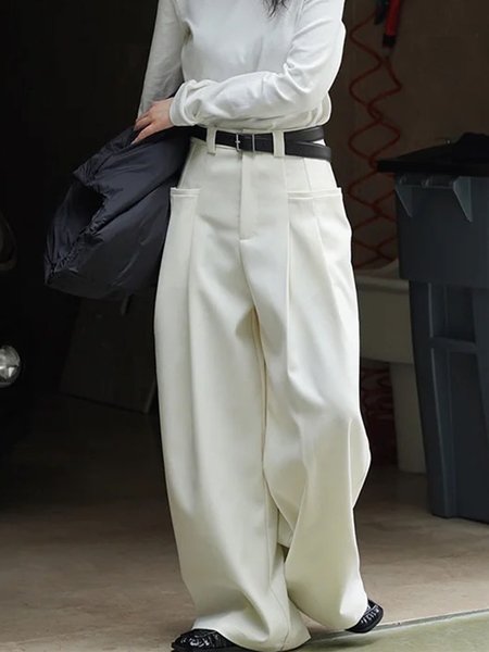 

Wide leg Loose Plain Urban Cargo Pants, White, Cargo Pants