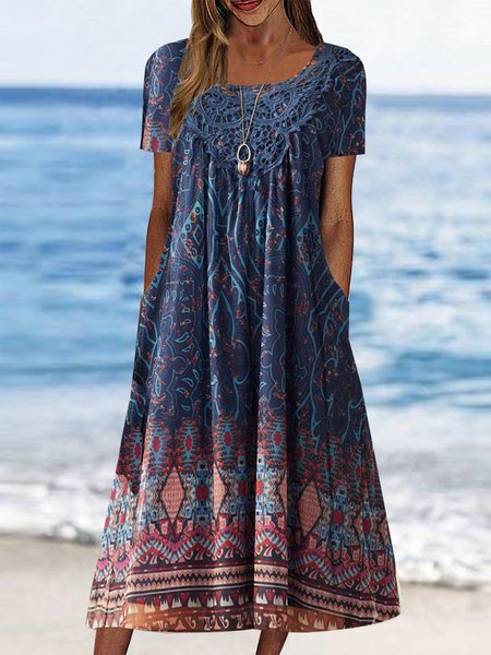 

Square Neck Casual Ethnic Dress, Dark blue, Dresses