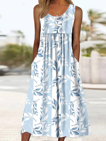 

Casual Crew Neck Ruched Floral Dress, Blue, Dresses
