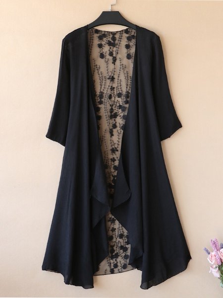 

Lace Plain Casual Kimono, Black, Cardigans