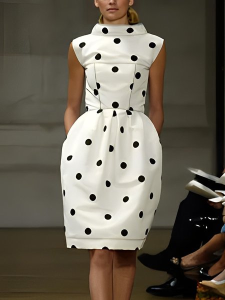 Polka Dots Urban Regular Fit Mini Dress With No Belt, Black-white, Mini Dresses