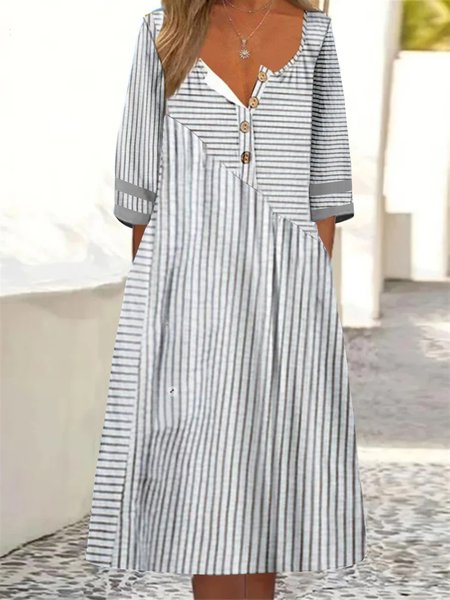 

Casual Shawl Collar Loose Dress, White, Dresses