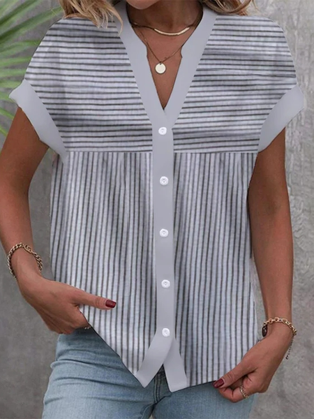 

Striped Loose Shirt Collar Casual Blouse, Gray, Shirts & Blouses