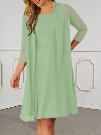 

Casual Crew Neck Chiffon Two-Piece Set, Lightgreen, Suit Set