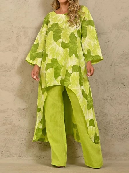 

Woman Breathable Comfortable Loose Simple Floral Urban Two-piece Suit, Yellow, Suit Set
