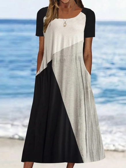 

Loose Casual Geometric Dress With No Belt, Black, Dresses