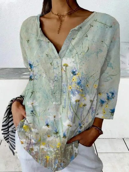

Floral Crew Neck Casual Shirt, Aqua, Shirts & Blouses
