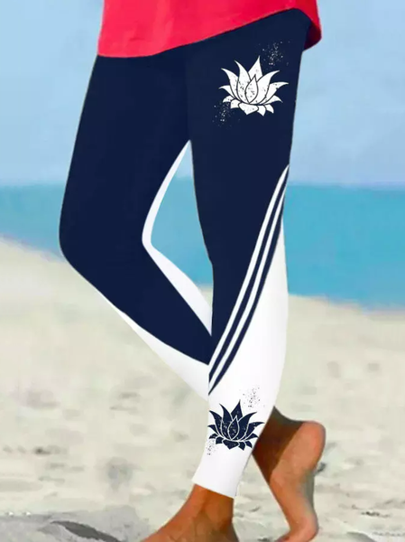 

Color Block Regular Fit Knitted Casual Leggings, Blue, Leggings