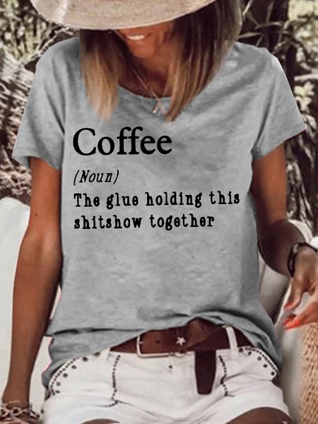 

Women's Funny Coffee, The Glue Holding This Shtshow Crew Neck Casual T-Shirt, Gray, T-shirts