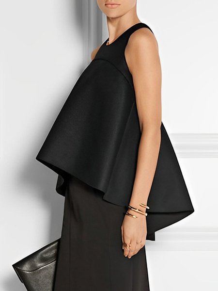 

Plain Loose Crew Neck Elegant Shirt, Black, Tanks and Camis