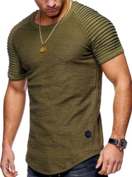 

Casual Ruched Tight Plain Short Sleeve T-Shirt, Army green, T-Shirts
