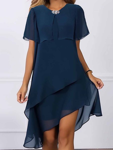 

Loose Plain Crew Neck Elegant Two-Piece Set, Navyblue, Suit Set