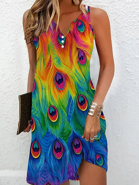 

Loose Casual Geometric Dress With No Belt, Orange, Dresses