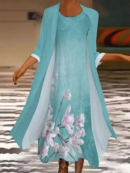 

Casual Floral Two-Piece Set, Blue, Suit Set