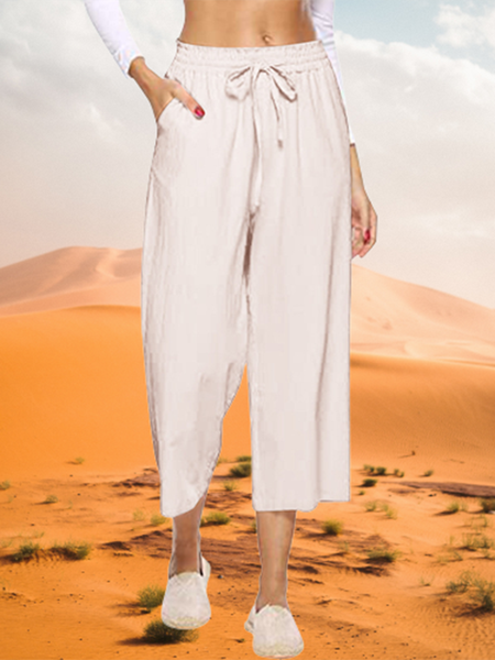 

Women's Breathable and Comfortable Plain Loose Elastic Nine-point Pants, Apricot, Pants