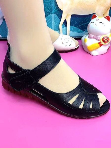 

Women Vintage Hollow Out Ankle Strap Peep-toe Sandals, Black, Sandals