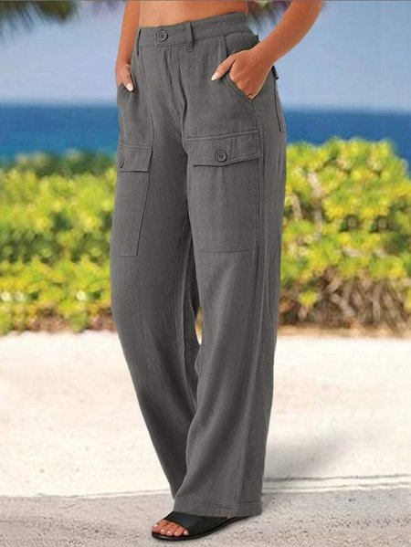 

Cotton Plain Casual Pants, Gray, Pants