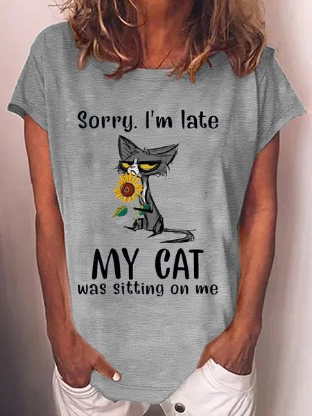 

Women's Funny Cat Lover Letters T-Shirt, Gray, T-shirts
