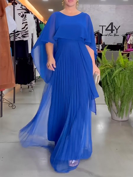 

Regular Fit Elegant Plain Maxi Dress With No Belt, Blue, Maxi Dresses