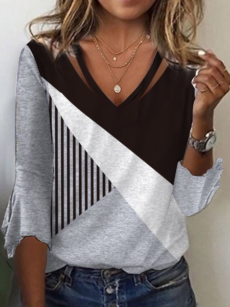 

Casual Flare Sleeve V Neck Shirt, Black, Shirts & Blouses