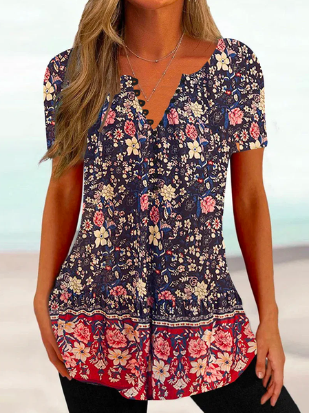 

Loose Floral Casual V Neck Shirt, Black, Shirts & Blouses