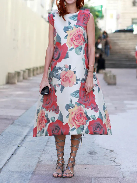 

Elegant Crew Neck Sleeveless Midi Dress, As picture, Midi Dresses