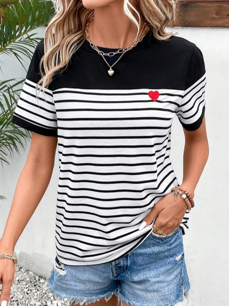 

Striped Loose Casual Crew Neck T-Shirt, Stripe, T-Shirts