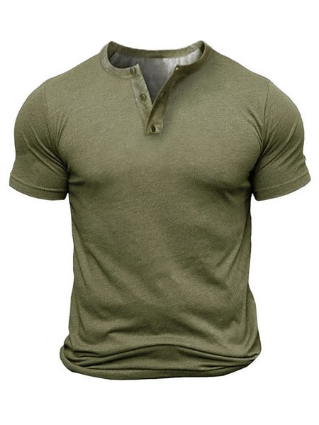 

Casual Half Open Collar Short Sleeve T-Shirt, Army green, T-Shirts