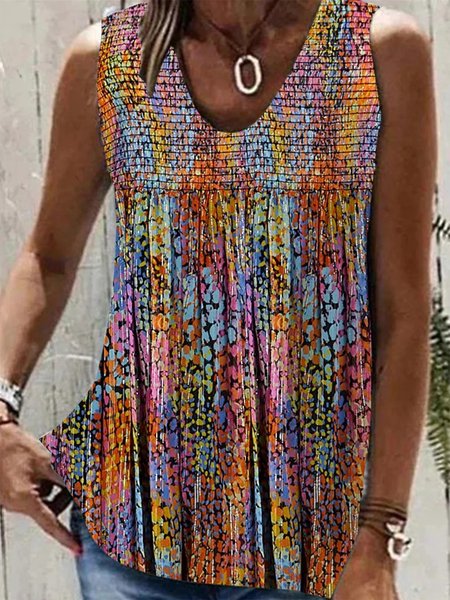 

Crew Neck Casual Ruched Ombre Tank Top, Multicolor, Tanks & Camis