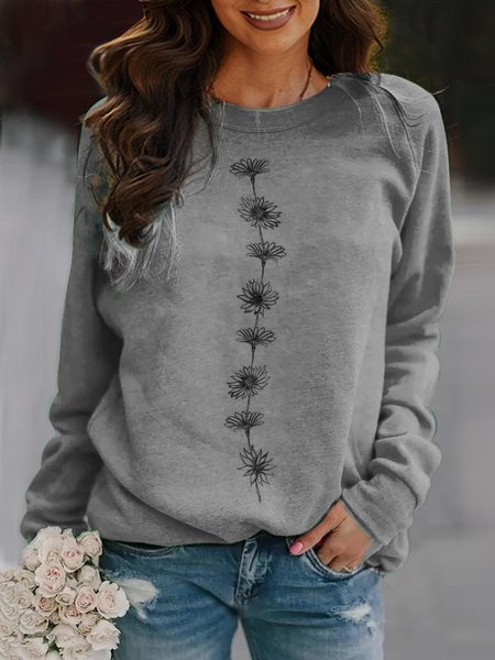 

Crew Neck Knitted Loose Casual Floral Sweatshirt, Gray, Sweatshirts & Hoodies