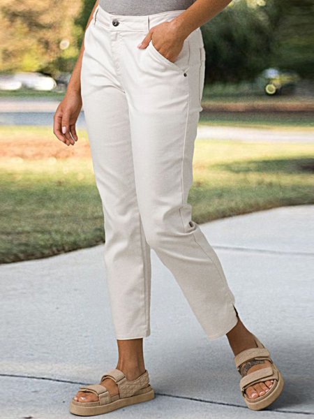 

Regular Fit Casual Plain Cotton Pants, Beige, Pants