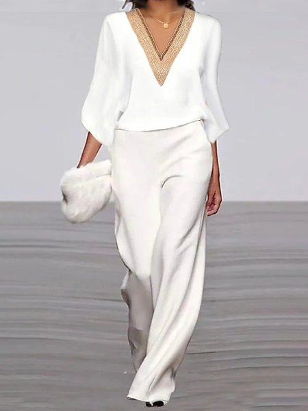 

Casual Loose Two-Piece Set, White, Suit Set