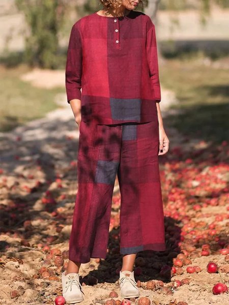 

Geometric Casual Two-Piece Set, Red, Suit Set