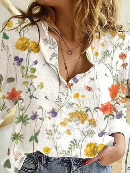 

Casual Buttoned Floral Loose Blouse, Yellow, Shirts & Blouses