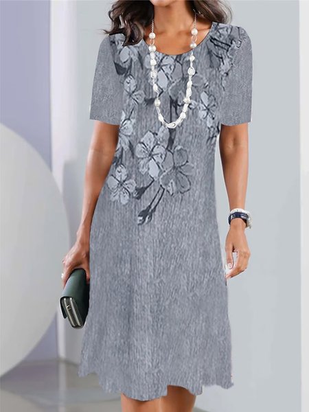 

Floral Casual Loose Crew Neck Dress With No, Gray, Dresses