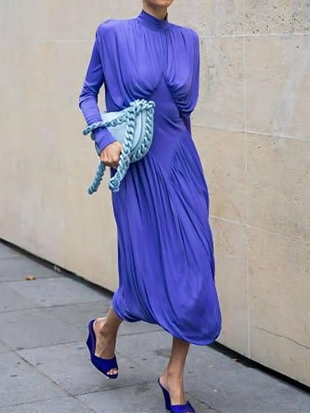 

Urban Plain Half Turtleneck Loose Dress, Blue, Midi Dresses