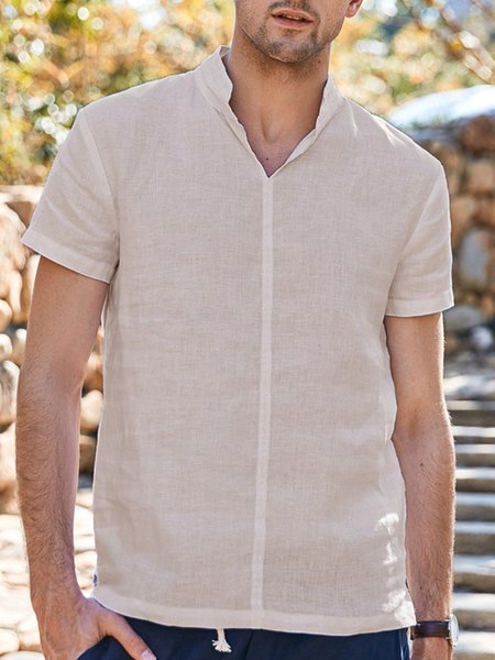 

Casual Shirt Collar Short Sleeve T-Shirt, Apricot, T-Shirts
