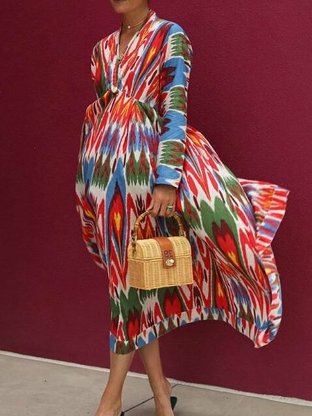 

Urban Abstract V Neck Dress, Multicolor, Maxi Dresses